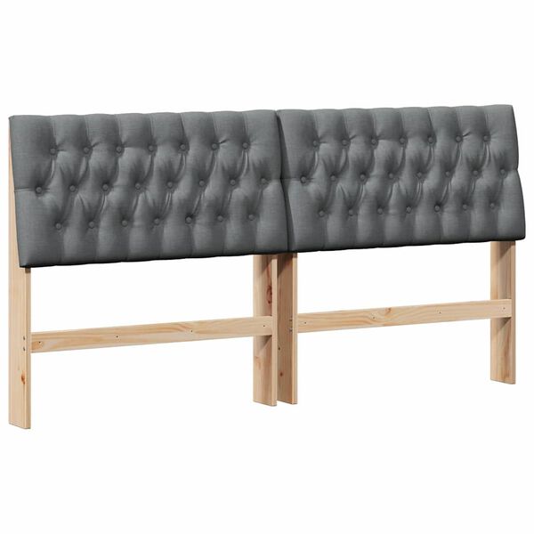 vidaXL Čalouněn&eacute; čelo postele Tmavě &scaron;ed&aacute; 180 cm Masivn&iacute; borov&eacute; dřevo