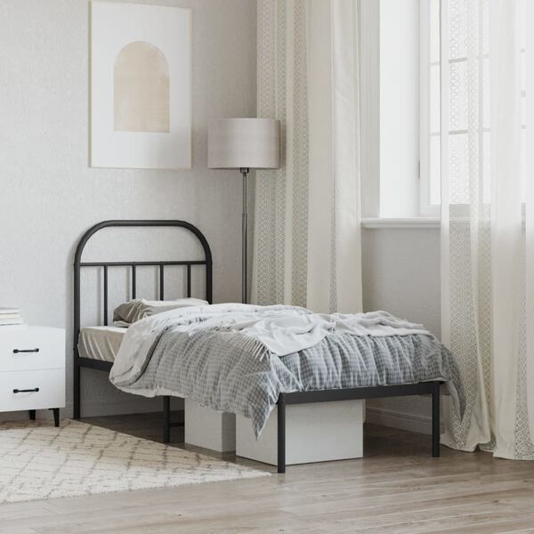 vidaXL Kovový rám postele s čelem černý 75 x 190 cm