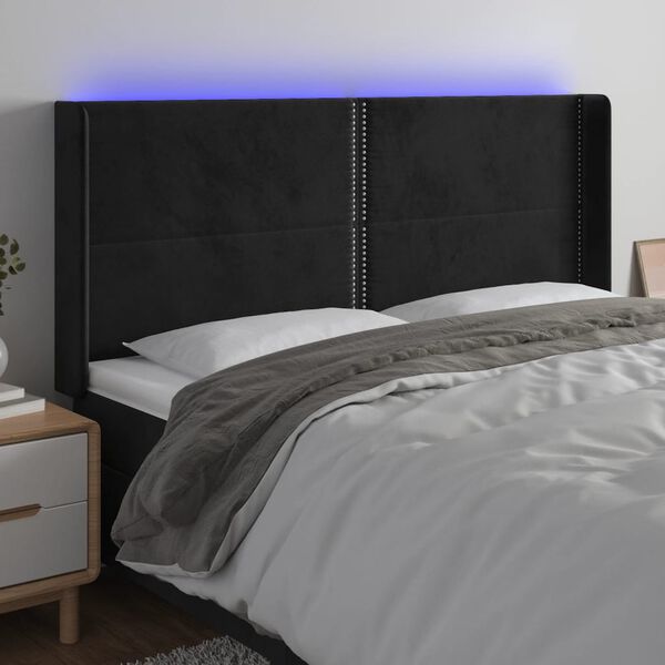vidaXL Čelo postele s LED čern&eacute; 203 x 16 x 118/128 cm samet