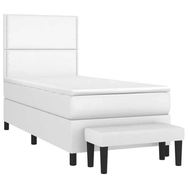 vidaXL Box spring postel s matrac&iacute; b&iacute;l&aacute; 90x190 cm uměl&aacute; kůže