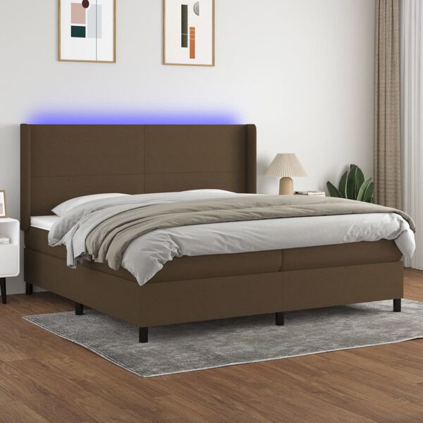 vidaXL Box spring postel s matrac&iacute; a LED tmavě hněd&aacute; 200x200 cm textil
