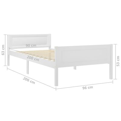 vidaXL Rám postele masivní borové dřevo bílý 90 x 200 cm