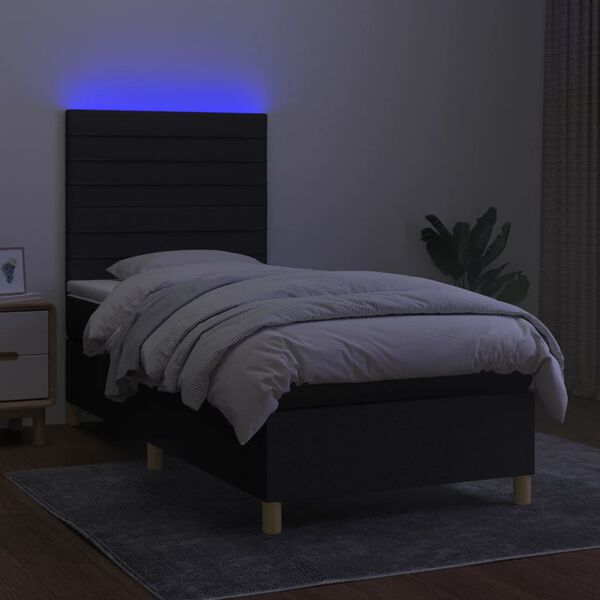 vidaXL Box spring postel s matrac&iacute; a LED čern&aacute; 100x200 cm textil