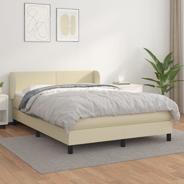 vidaXL Box spring postel s matrac&iacute; kr&eacute;mov&aacute; 140x190 cm uměl&aacute; kůže