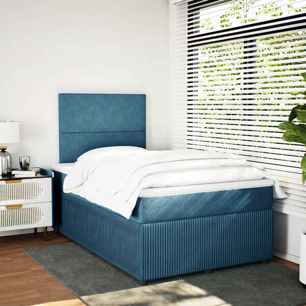 vidaXL Box spring postel s matrac&iacute; modr&aacute; 120 x 190 cm samet