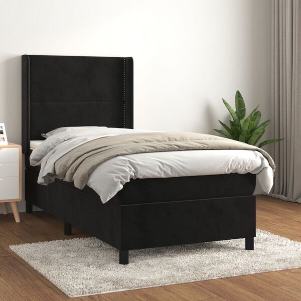 vidaXL Box spring postel s matrac&iacute; čern&aacute; 80 x 200 cm samet