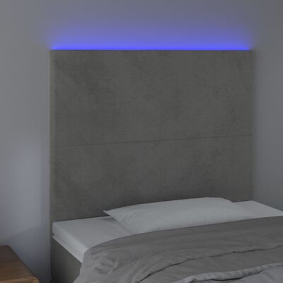 vidaXL Čelo postele s LED světle šedé 90x5x118/128 cm samet