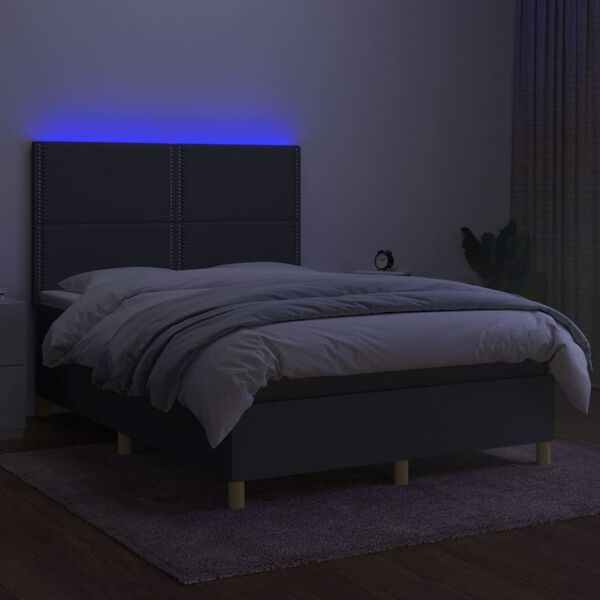 vidaXL Box spring postel s matrac&iacute; a LED tmavě &scaron;ed&aacute; 140x200 cm textil