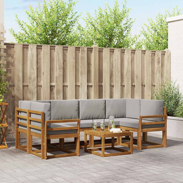 vidaXL Venkovn&iacute; pohovkov&aacute; souprava 7 pcs Př&iacute;rodn&iacute; a světle &scaron;ed&aacute;