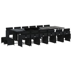 vidaXL 17d&iacute;ln&yacute; zahradn&iacute; j&iacute;deln&iacute; set s podu&scaron;kami čern&yacute; polyratan