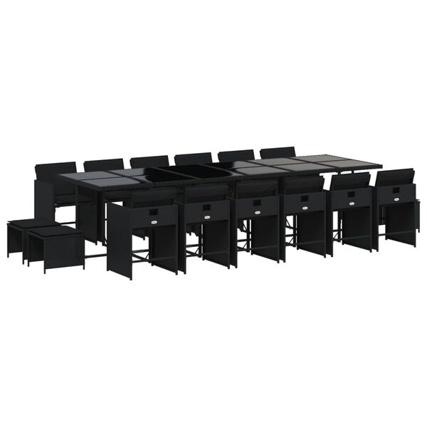 vidaXL 17d&iacute;ln&yacute; zahradn&iacute; j&iacute;deln&iacute; set s podu&scaron;kami čern&yacute; polyratan