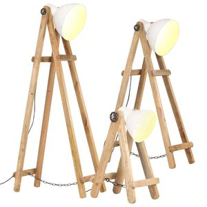 vidaXL Stojac&iacute; lampy 3 ks b&iacute;l&eacute; E27 masivn&iacute; mangovn&iacute;kov&eacute; dřevo