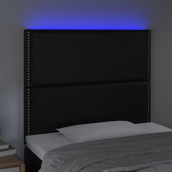 vidaXL Čelo postele s LED čern&eacute; 90x5x118/128 cm uměl&aacute; kůže