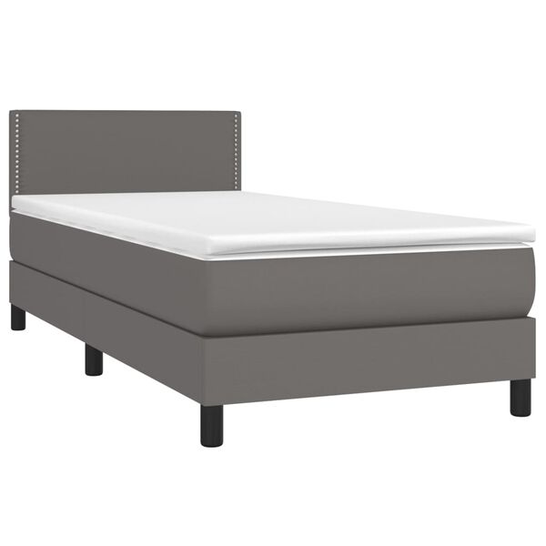 vidaXL Box spring postel s matrac&iacute; &scaron;ed&aacute; 90x190 cm uměl&aacute; kůže