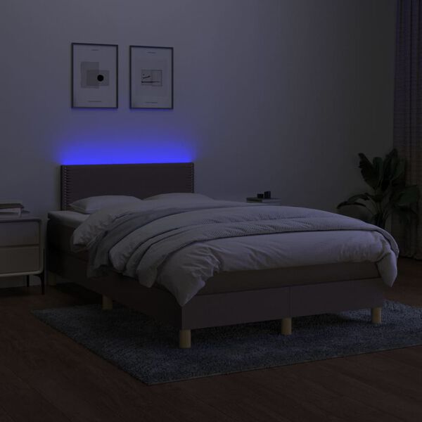 vidaXL Box spring postel s matrac&iacute; a LED taupe 120 x 200 cm textil