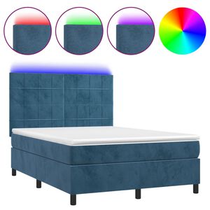 vidaXL Box spring postel s matrac&iacute; a LED tmavě modr&aacute; 140x190 cm samet