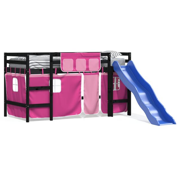 vidaXL Dětská patrová postel se závěsy růžová 80 x 200 cm borovice