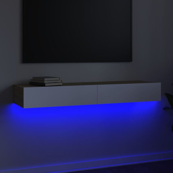 vidaXL TV skř&iacute;ňka s LED osvětlen&iacute;m b&iacute;l&aacute; a dub sonoma 120x35x15,5 cm