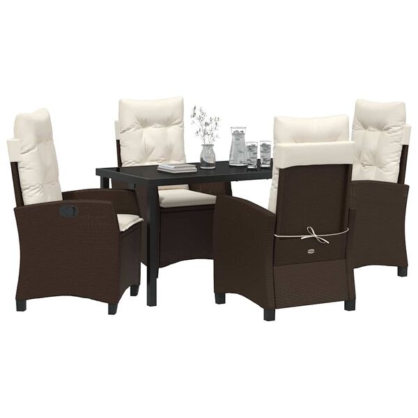 vidaXL Zahradn&iacute; j&iacute;deln&iacute; souprava s pol&scaron;t&aacute;řem 5 pcs Hněd&aacute; polyratan