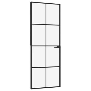 vidaXL Interi&eacute;rov&eacute; dveře čern&eacute; 76x201,5 cm tvrzen&eacute; sklo a hlin&iacute;k &uacute;zk&eacute;