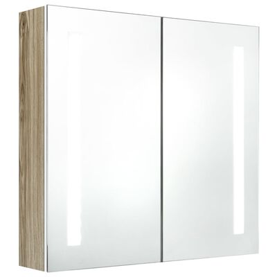 vidaXL LED koupelnová skříňka se zrcadlem bílá a dub 62 x 14 x 60 cm