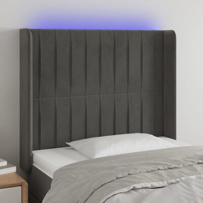 vidaXL Čelo postele s LED tmavě šedé 103 x 16 x 118/128 cm samet