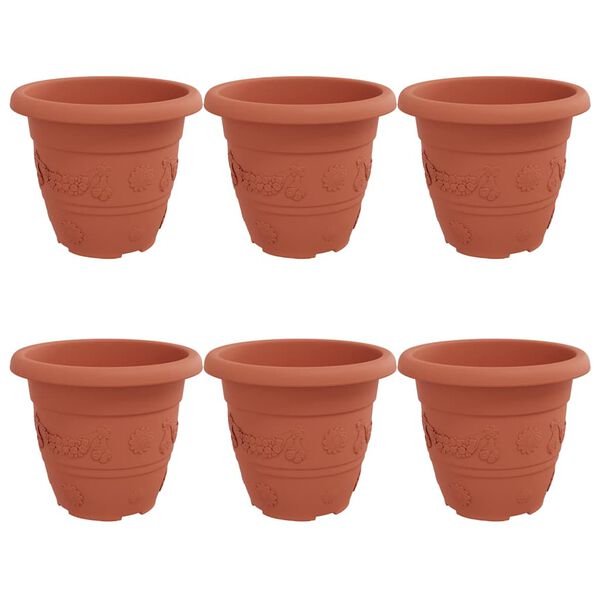 vidaXL Kulat&yacute; květin&aacute;č 6 pcs Cihlově červen&aacute; &Oslash; 26 x 21.5 cm Plast