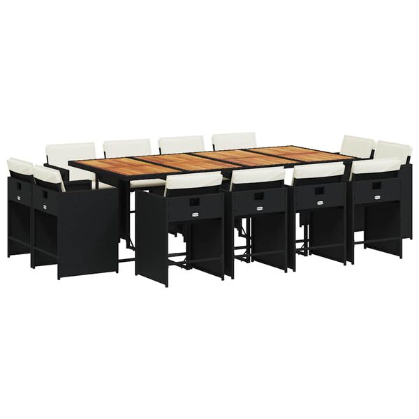 vidaXL 13d&iacute;ln&yacute; zahradn&iacute; j&iacute;deln&iacute; set s podu&scaron;kami čern&yacute; polyratan