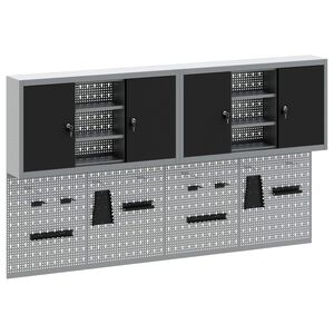 vidaXL Sada pracovn&iacute;ch skř&iacute;n&iacute; 6 pcs Čern&aacute; Pr&aacute;&scaron;kově lakovan&aacute; ocel