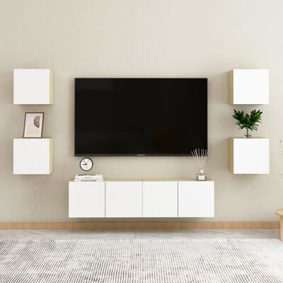 vidaXL Nástěnná TV skříňka bílá a dub sonoma 30,5 x 30 x 30 cm