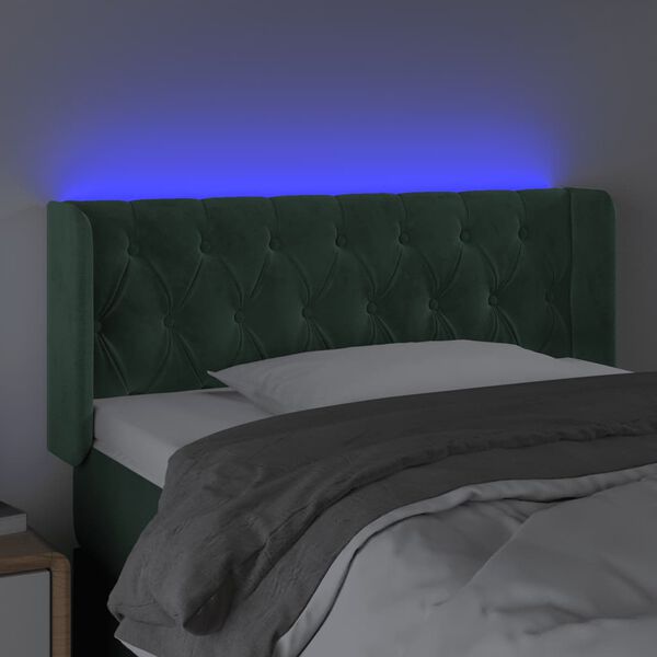 vidaXL Čelo postele s LED tmavě zelen&eacute; 103 x 16 x 78/88 cm samet