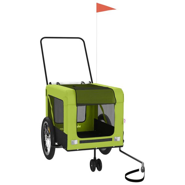 vidaXL Vozík za kolo pro psa zelený a černý oxfordská tkanina a železo