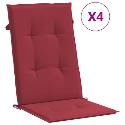 vidaXL Podušky na židli vysoké opěradlo 4 ks vínové 120x50x3 cm textil