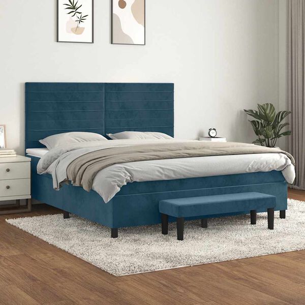 vidaXL Box spring postel s matrac&iacute; tmavě modr&aacute; 180x200 cm samet