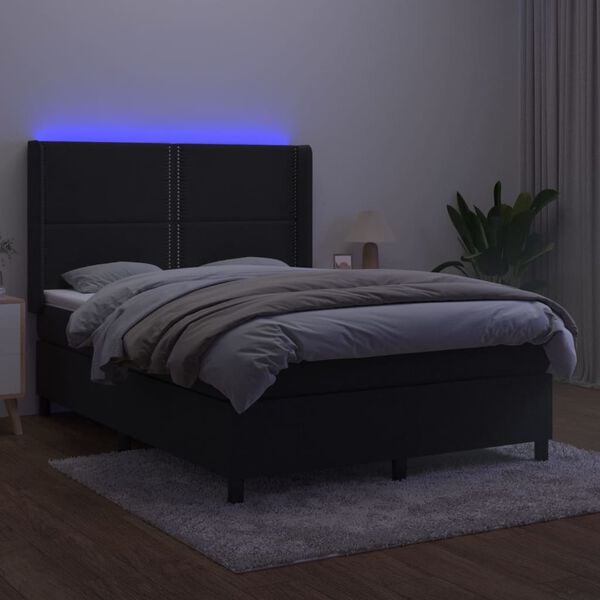 vidaXL Box spring postel s matrac&iacute; a LED čern&aacute; 140x190 cm samet