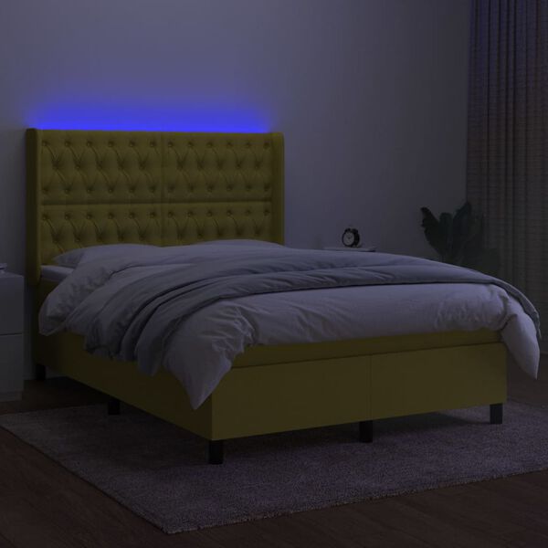 vidaXL Box spring postel s matrac&iacute; a LED zelen&aacute; 140x190 cm textil