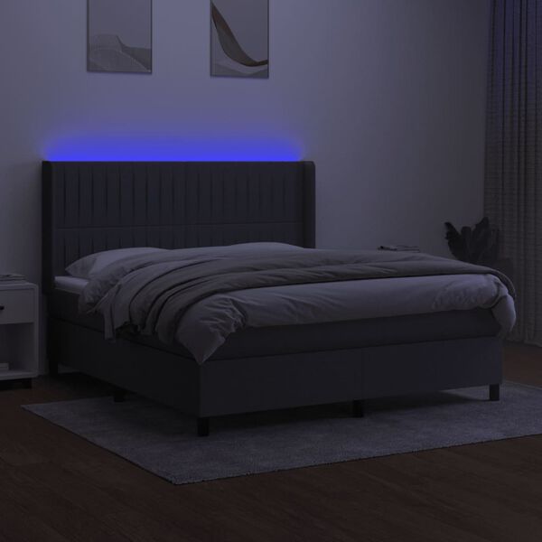 vidaXL Box spring postel s matrac&iacute; a LED tmavě &scaron;ed&aacute; 160x200 cm textil