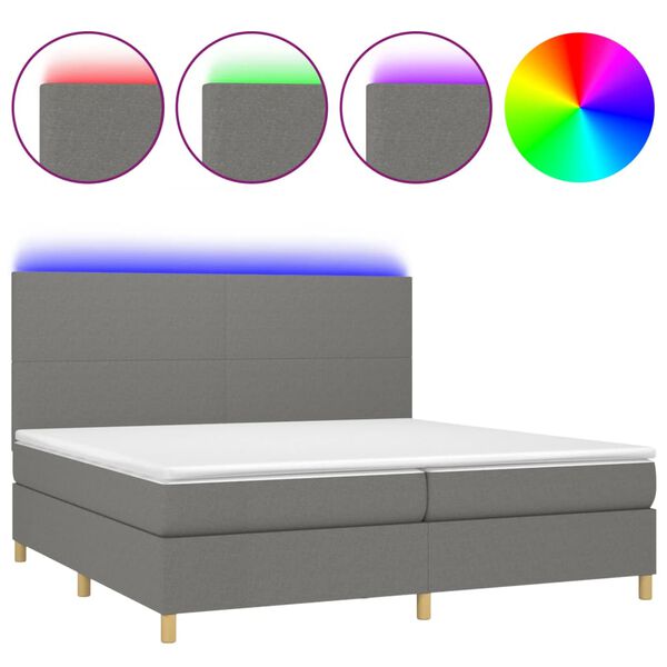 vidaXL Box spring postel s matrac&iacute; a LED tmavě &scaron;ed&aacute; 200x200 cm textil