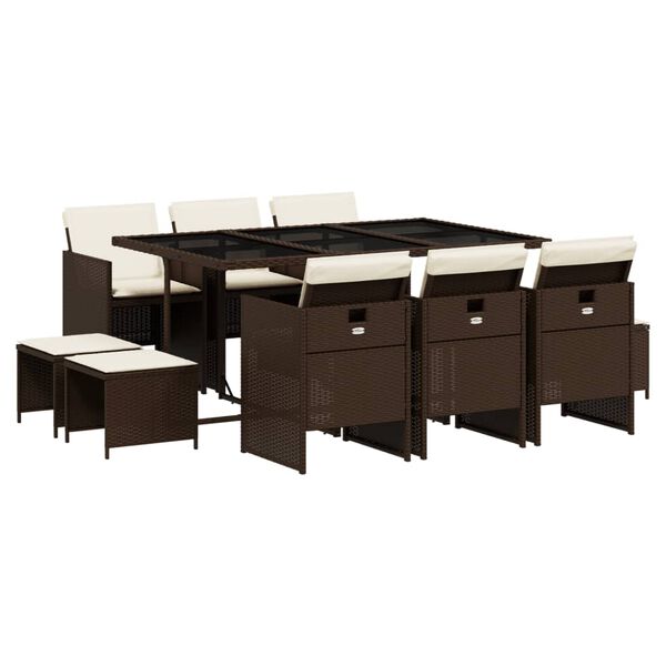 vidaXL 11d&iacute;ln&yacute; zahradn&iacute; j&iacute;deln&iacute; set s podu&scaron;kami hněd&yacute; polyratan