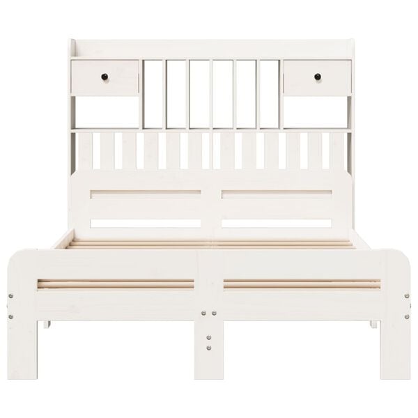 vidaXL Postel s knihovnou bez matrace bílá 135x190 cm masivní borovice