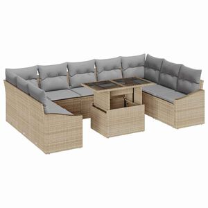 vidaXL Set pohovek s pol&scaron;t&aacute;řem 10 pcs B&eacute;žov&aacute; a Světle &scaron;ed&aacute; polyratan