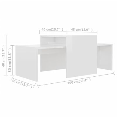 vidaXL Konferenční stolky bílé vysoký lesk 100x48x40 cm dřevotříska