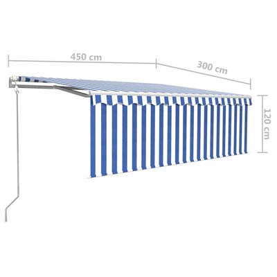 vidaXL Automatická zatahovací markýza s roletou 4,5 x 3 m modrobílá