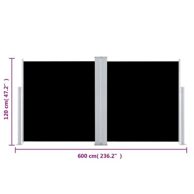 vidaXL Zatahovací boční markýza / zástěna černá 120 x 600 cm