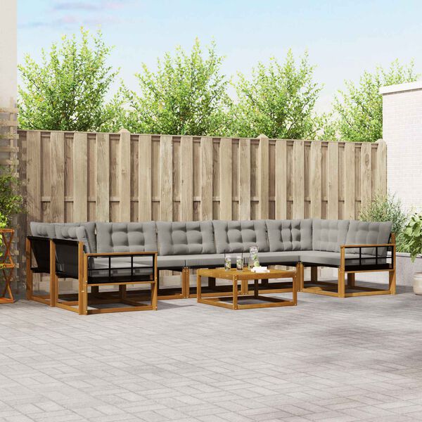 vidaXL Venkovn&iacute; pohovkov&aacute; souprava 8 pcs Př&iacute;rodn&iacute; a světle &scaron;ed&aacute;