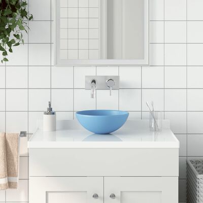 vidaXL Koupelnové umyvadlo keramické světle modré kulaté