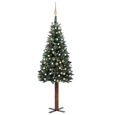 vidaXL Úzký vánoční stromek s LED a sadou koulí zelený 180 cm