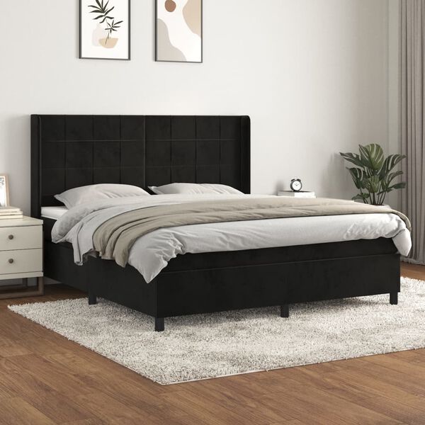 vidaXL Box spring postel s matrac&iacute; čern&aacute; 180x200 cm samet