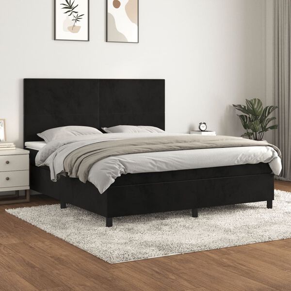 vidaXL Box spring postel s matrac&iacute; čern&aacute; 160x200 cm samet