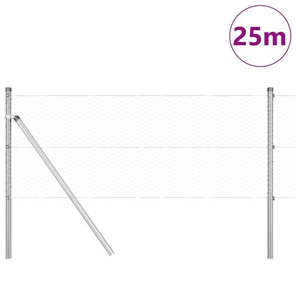 vidaXL Plotov&yacute; sloupek. Stř&iacute;brn&aacute; 25 x 0,6 m (25 mm pletivo) Ocel